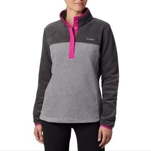 Columbia Jacket Sweater Women's Gray Pink Half Button Fleece Pullover